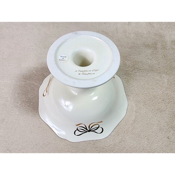 Teleflora Candy Dish Pedestal Bowl 5" Ivory Gold Trim Compote Dish 80s Korea - Picture 12 of 13